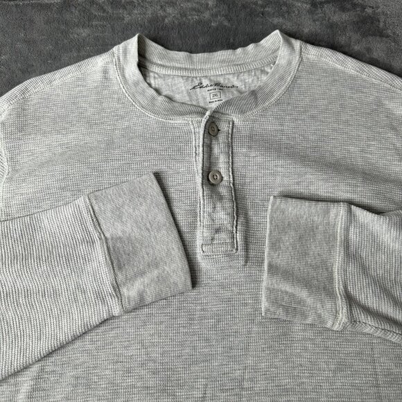 Eddie Bauer Mens 2XL Gray Waffle Knit Thermal Henley Long Sleeve Shirt Casual Ou - Picture 1 of 11